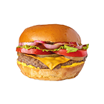 Mozzarella Burger With Pancetta, Caramelized Onion, Tomato & Lettuce 